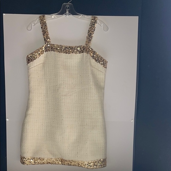 CIDER WOVEN SQUARE NECK SOLID ,SEQUIN CONTRASTING BINDING ZIPPERS MINI /DRESS - Picture 4 of 11